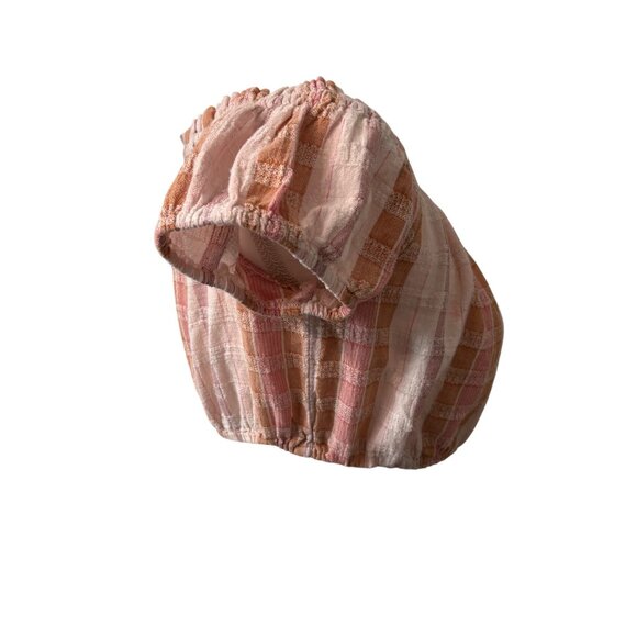 Aerie Pink & Orange Plaid Off-Shoulder Crop Top Elastic Hem & Sleeves Womens S - Picture 4 of 10